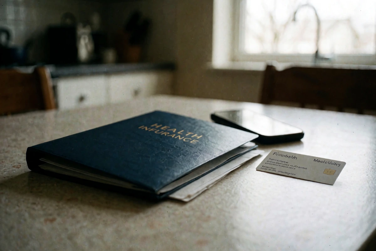 An American reviewing private health coverage documents at an Argentine clinic